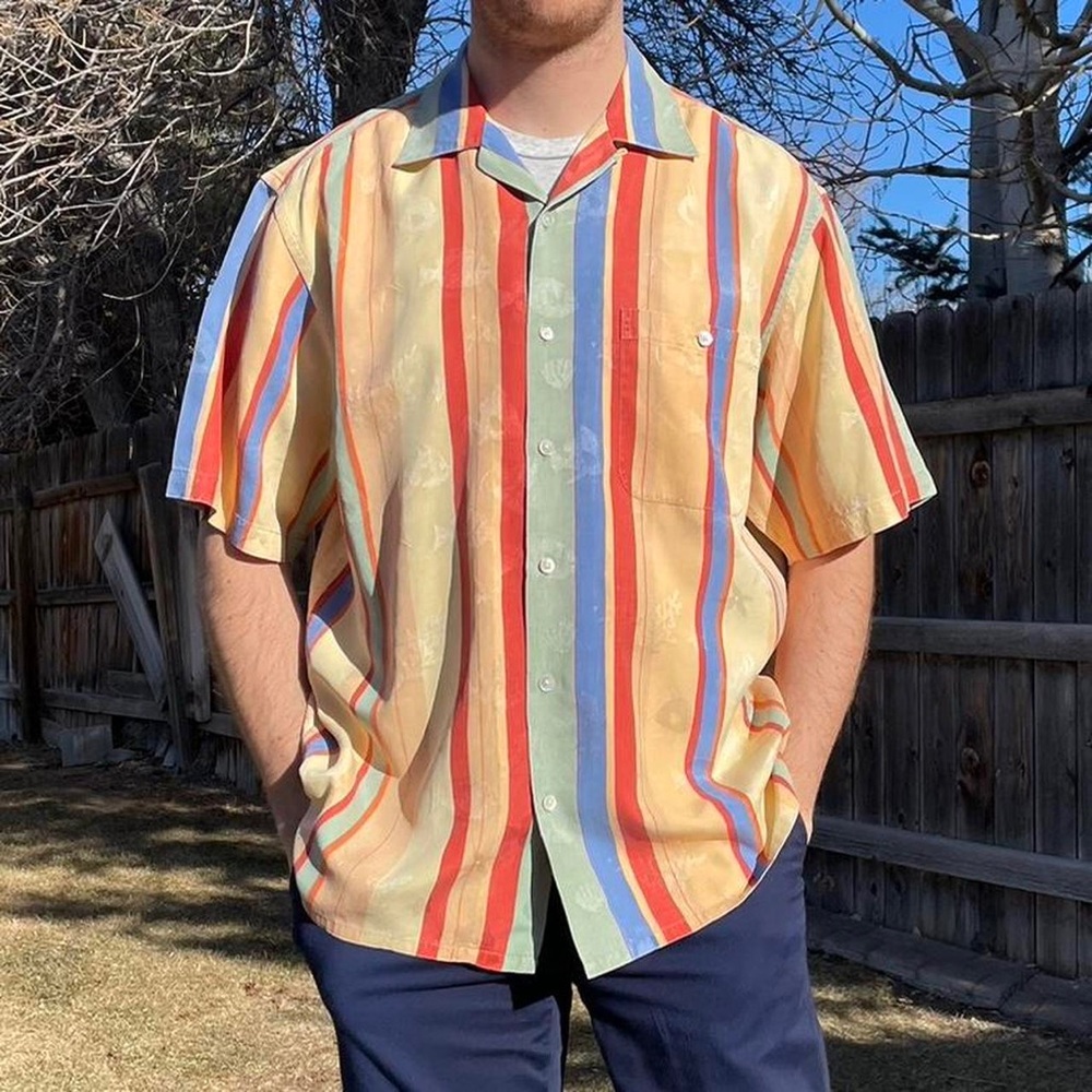 Tommy Bahama Beach Coastal Preppy Summer Stripe Button Down Shirt Men’s Medium